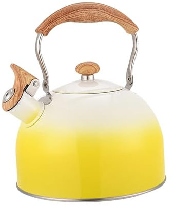 Colcolo Bouilloire à thé sifflante en Acier Inoxydable avec Couvercle de Bec, théière à Eau Chaude sur feu, Bouilloire pour randonnée intérieure, Jaune