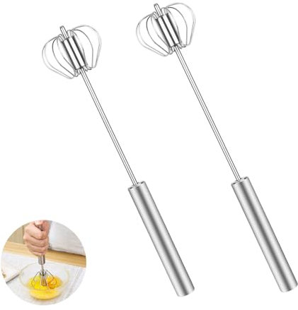 Frusta semiautomatica in acciaio inox multifunzione a mano in acciaio inox con impugnatura a mano Push Easy Whisk, mixer a spinta girevole, frusta per miscelazione, frusta, schiuma, 2 pezzi