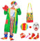 VKI® Conjunto de Payaso Disfraz Adulto, Clown Costume, Ropa de Payaso, Peluca, Máscara, Nariz, Bolso, Zapatos, Accesorios de Disfraces de Halloween, Accesorios de Circo, Cosplay de Carnaval