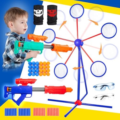 AONTESS Bewegliche Zielscheibe Set, Schießspielzeug für Jungen und Mädchen, Schießspiele für Kinder 5 6 7 8 9 10 11 Jahre, 2 Pistole & 56 Kugeln, Indoor Outdoor Spielzeug