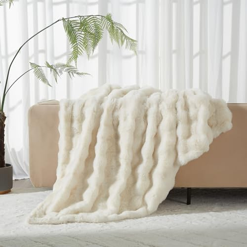 Luofanfei Kuscheldecke Wohndecke 200x220 Beige Creme Plüsch Samt Bubble Decke Kuschelig Warme Flauschige Fleecedecke Bettüberwurf Couchdecke Tagesdecke Sofadecke Blanket Für Schlafzimmer Büro