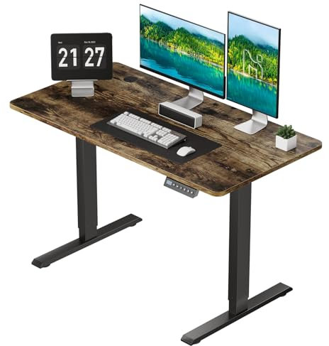 HLONONE Höhenverstellbarer Schreibtisch, 120 × 60 cm Elektrischer Schreibtisch, Verstellbarer Computertisch mit Cable Grommet und 3-Funktions-Memory, Steh-Sitz Tisch für Büro und Home Office, Braun