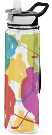 Mnsruu Bouteille d'eau transparente avec paille - Gourde étanche - En plastique Tritan sans BPA - Pour joueur de hockey sur glace - Pour le sport, le bureau, l'école - 1 litre