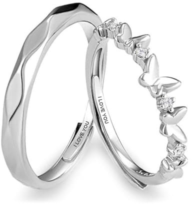 Hoisy Partnerringe Zirkonia 925 Silber Ring Gravur Verlobungsring Paar Dünn 𝐈 𝐋𝐎𝐕𝐄 𝐘𝐎𝐔, Verstellbar Schmetterling