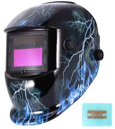 Schweißhelm Automatik, Solarbetriebene Schweißhelm mit Automatischer Verdunkelung,Verstellbarer und Bequemer Schweißmaske Schattierungsbereich 9–13,Geeignet für Wig,MIG,ARC,Schweißen(Blauer Blitz)