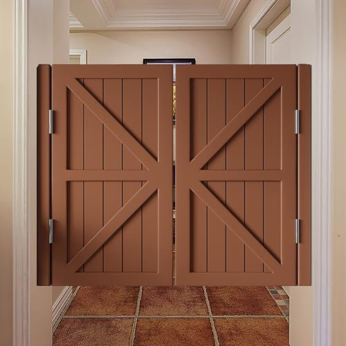 DKPLOE Schwingtüren Aus Holz, Zweiseitig Öffnende Salontüren, 180°-Auf-/Zu-Schwenktür Mit Scharnieren Und Beschlägen, Geeignet Für Balkone, Bars, Küchen, Badezimmer, Flure(Braun,100x90cm)