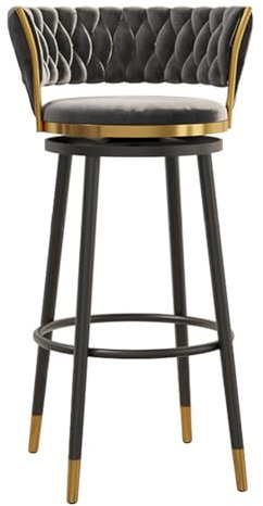 Stoffgepolsterter Barhocker mit niedriger Rückenlehne und schwarzen Metallbeinen, grau, ideal für Wohnzimmer, Partyraum, Hotelgeschäft, Küche, Frühstück, Theke, Stuhl, Sitzhöhe