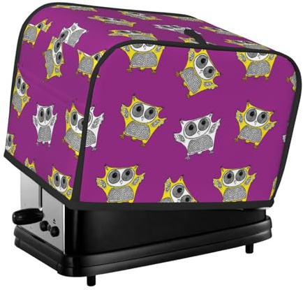 Toaster-Abdeckung für 2 Scheiben, witzige Eule, violett, Toaster-Abdeckung mit Taschen für Küche, kleine Geräte, Abdeckung und Fingerabdruckschutz, maschinenwaschbar
