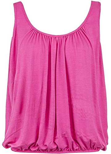 FASHION MY LOVE Ladies Bubble Hem Vest Women's Vests Sleeveless Bubble Hem Top Ladies Straps Vest Pleated Scoop Neck Elasticated Stretch Hem Summer Jersey Tank Top Loose fit Size 8-26