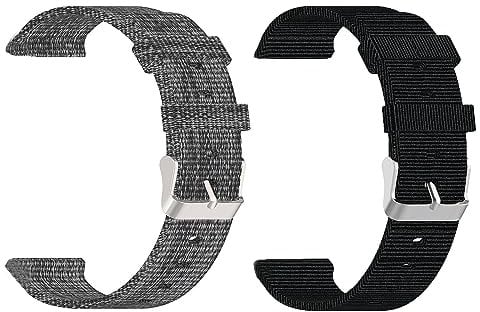 Blueshaweu Nylon Strick Uhrenarmband – 18mm 19mm 20mm 21mm 22mm 24mm – Verstellbares Ersatzarmband für Damen und Herren (schwarz+grau, 20mm)
