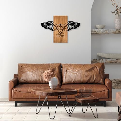 Elegant Decorative Wooden Wall Accessory, Walnut & Black, 58 x 88 cm | 50% Wood (3 cm) & Metal (1.5 mm) | Unique Texture & Color Variations