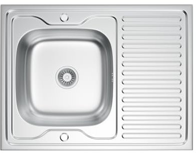Melanstar Fregadero de acero inoxidable, 80 x 60 cm, montaje empotrado con escurridor y desagüe