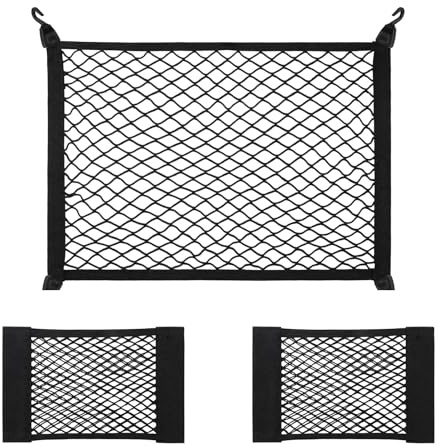 3er Universal Gepäcknetze Auto Set 1x60x40cm + 2x50x25cm | Kofferraum Netztasche mit Haken Kofferraumnetz mit Klettverschluss Elastisches Aufbewahrung Netz für Alle PKW