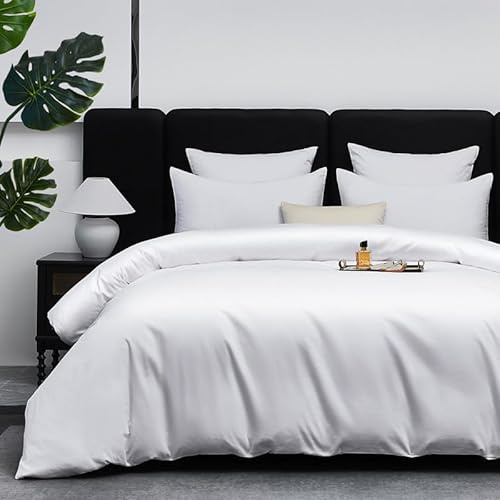 Gezu Bettwäsche 200x220cm Mako Satin Baumwollesatin Bettwäsche Set Weiß 100% Baumwolle 3 Teilig Baumwolle Atmungsaktiv Weich Fein Bettbezug 200x220cm und Kissenbezug 80x80cm mit Reissverschluss