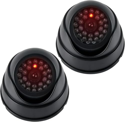 MEESOGA 2Pack Dummy Cameras Fake CCTV Security Camera – Outdoor & Indoor Dummy Surveillance Camera with Flashing LED Light, Waterproof Realistic Deterrent Fake Cameras with Warning Sticker & Screws