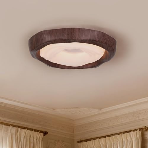meibeileil Wabi-Sabi Holzoptik Deckenlampe,42CM LED Deckenleuchte,3000K | Runde Deckenlampe,Warmes Licht,Wellenförmiger Lampenschirm,Lampe Decke für Wohnzimmer,Kinderzimmer,Schlafzimmer,Küche,Flur