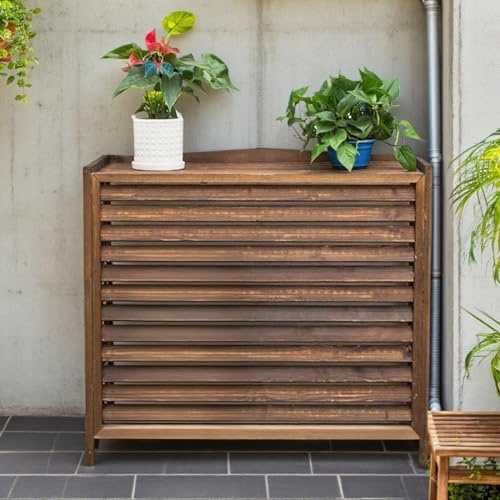 Klimaanlage Abdeckung Holz Wärmepumpe Verkleidung Balkon Blumenständer Für Draußen Wetterfest Sichtschutz Terrasse Holz Abdeckung Klimaanlage Außengerät Für Die Gartendekoration(110x50x85cm)