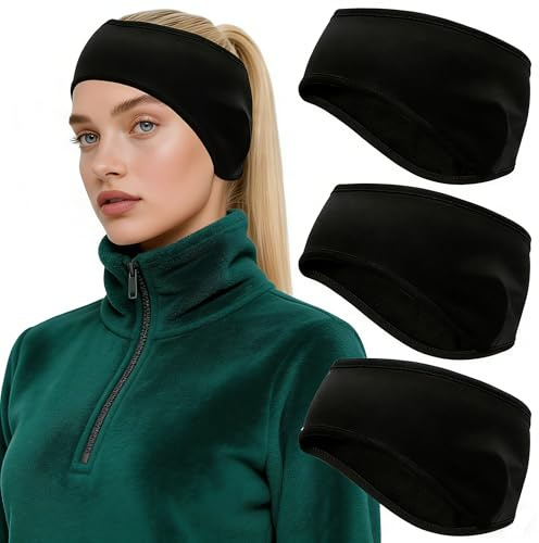 Stirnband Damen Winter, 4 Stück, Sport Ohrenwärmer für Damen und Herren, Atmungsaktiv und Windabweisend, Stirnband Sport für Laufen, Radfahren und Skifahren, Schwarz