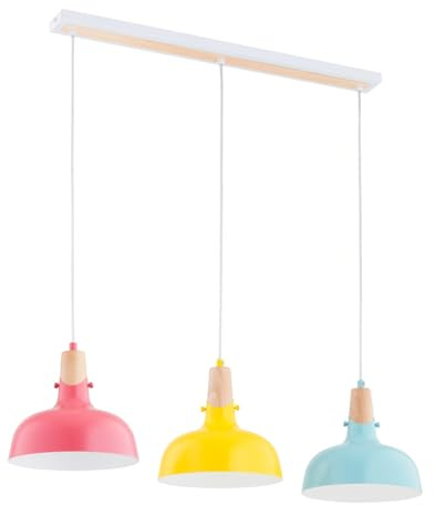 Licht-Erlebnisse Hängeleuchte Metall Holz B: 85 cm H: max. 90 cm Bunt E27 3-flammig Retro Design Hängelampe Esstisch Pendelleuchte