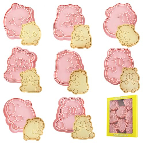 Capybara Tier Ausstechformen Set, 8 Stück Pokemon Keksausstecher Capybara Cookie Cutter Kinder Plätzchen Ausstecher Ausstechformen, 3D Cartoon Ausstechform Zum Handbacken DIY Weihnachtskekse