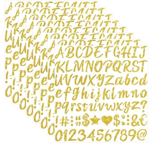 8 Sheets Gold Vinyl Alphabet Letter Stickers with Numbers and Symbols, 1 Inch Self Adhesive Stick on Letters for Scrapbooking DIY Craft Notebook Card Making, Golden