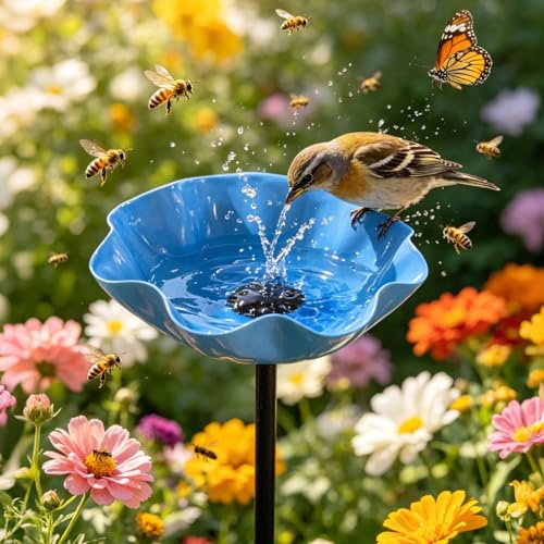 Vogelbad Garten, Metall Vogeltränke Stehend, Wassertränke Für Vögel Mit Stab, Abnehmbar Insektentränke, Vintage Gartendeko, Für Wildvögel Frostfest, Hinterhof, Garten (Blau)