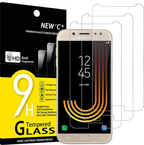 NEW'C Lot de 3, Verre Trempé pour Samsung Galaxy J5 2017, Film Protection écran sans Bulles d'air Ultra Résistant (0,33mm HD Ultra Transparent) Dureté 9H Glass