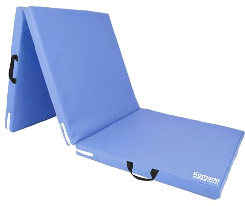 Komodo Tri Folding Yoga Mat - PVC Leather 6ft 5cm Thick Padded Floor Mats (Light Blue)
