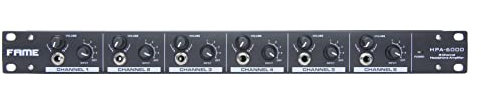 Fame Audio HPA-6000 Kopfhörerverstärker, 6-Kanal, 6,35mm Klinke TRS Stereoeingang, Bühne/Studio Einsatzbereich, Schwarz, 483 mm Breite, 45mm Höhe, 4 Stereoeingänge, +25dB Output, 22 Ohm Impedanz