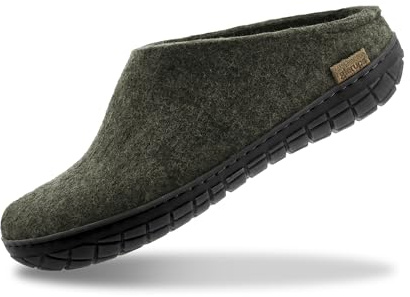 GLERUPS Slip On Slippers Women and Men with Rubber Sole (Forest) | Unisex Slip-on Wool Slipper Shoes Women Men | Comfy Outdoor Indoor Slippers | Cosy Gents and Ladies Slippers