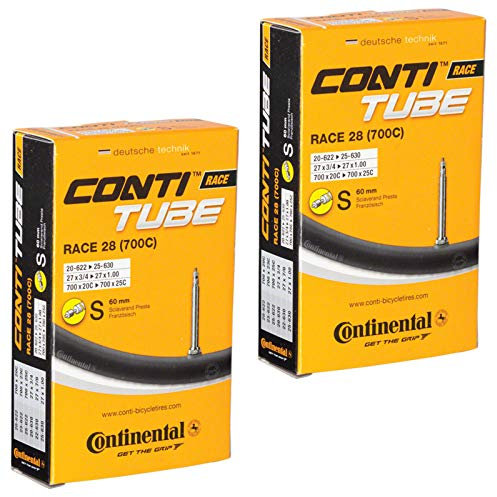 Continental Race 28 700 x 20-25c Road Bike Inner Tubes - 60mm Presta Valve (Pair) - with Ano Adapters, Black