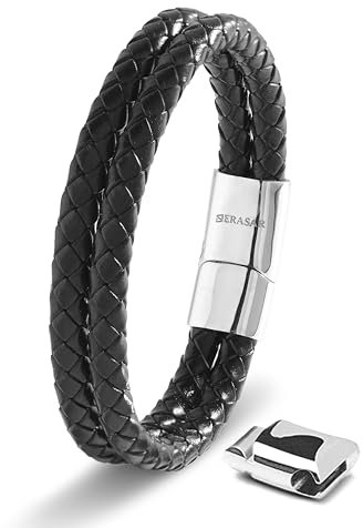 17cm Argento Braccialetto Uomo Cuoio Aggiustabile Regolabile Magnetico Inox Bracciali Braccialetti Perline Bigiotteria Bracialetto Cinturino Braciale Bambino Bracelet Corda Braciale Nere Accessori