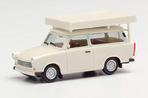 herpa 024181-002 Trabant 601 Universal mit Dachzelt im Fahrzustand, perlweiß in Miniatur zum Basteln Sammeln und als Geschenk