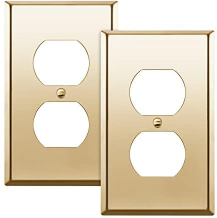 ENERLITES Lot de 2 plaques murales en métal pour prise duplex, couvercle de sortie en acier inoxydable, résistant à la corrosion, taille 1 bande 11,4 x 7 cm, acier inoxydable 201, 7721-PB-2PCS, laiton