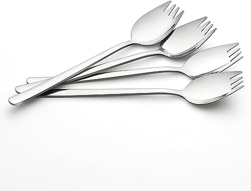 IQCWOOD Sporks, 4-Pack Stainless Steel, 7.4-Inch Long Handle, Dishwasher Safe