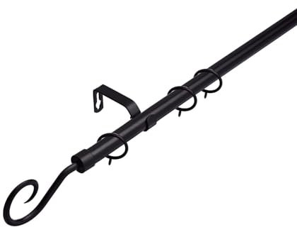 16-19 mm Extendable Metal Curtain Pole Rods Voile Easy Fitting Crook Black 120-210 cm