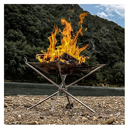 RH-HPC Firewood Holder Bonfire Campfire Pit Camping Wood Stove Stand Frame Fire Rack Stainless Steel Foldable Mesh Fire Pit Outdoor Wood Heater Stove Wood rack (Color : 56x56x47cm)