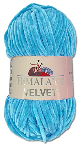 Wohnkult Himalaya 100 g Velvet Dolphin Wolle 40 Farben zur Auswahl Chenille Strickgarn Flauschgarn Glanz Accessoire Kleidung Decken (90027 | Hellblau)