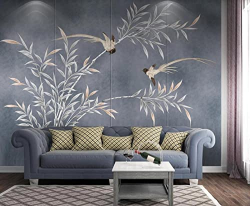 Mural Wallpaper Flowers and Birds Navy Blue Leaves Photo Wallpaper 3D Effect Living Room Bedroom Decoration Wall Covering