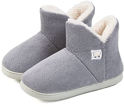 AUXDIQ Hausschuhe Damen Herren Plüsch Gefüttert Winter Hausstiefel rutschfest Pantoffeln Stiefel Schuhe Drinnen und Draußen