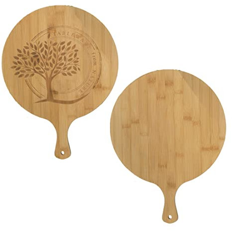 MAQA 1pz Tagliere legno rotondo D 20-30 cm, Tagliere aperitivo tondo con manico, Tagliere per pizza in bamboo 30 cm