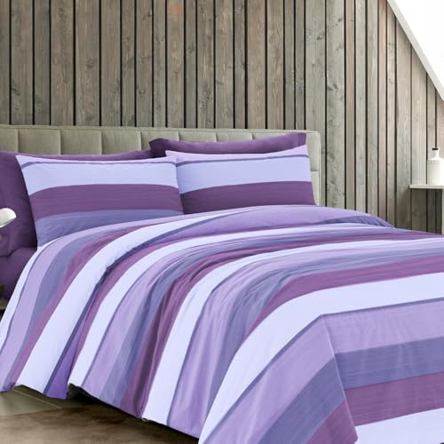 Dorian Home - Set Copripiumino Matrimoniale 250x210 con Sacco in 100% Puro Cotone + 2 Federe Cuscino Letto 50x80 con Patella di 18 cm (Garda Viola, Una Piazza e Mezza - 200x210 cm)