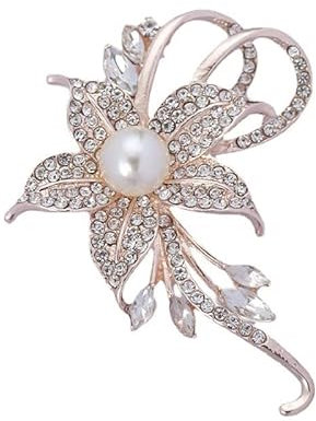 Broche en forme de fleur pour femme - Écharpe, manteau - Broche en forme de fleur scintillante - Cadeau souvenir pour femme, Métal (Or)