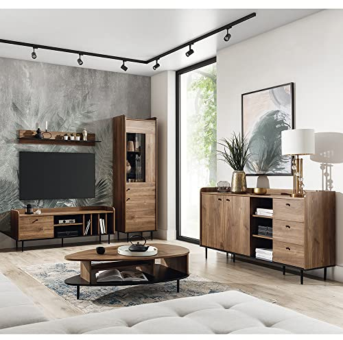 Lomadox Wohnzimmer Möbel Set im Retro Look in Eiche Nb., Wohnwand inkl. Couchtisch und Sideboard