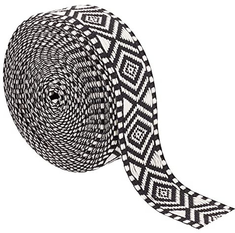 GORGECRAFT 10 Yard Vintage Jacquard-Band Ethnisch Bestickte Bänder 1.57 Zoll Breit Schwarz-Weißes RautenmuStr Boho-Spitzenverzierungen Borte Zum Nähen BaStln Kleidung Accessoires Taschendekorationen