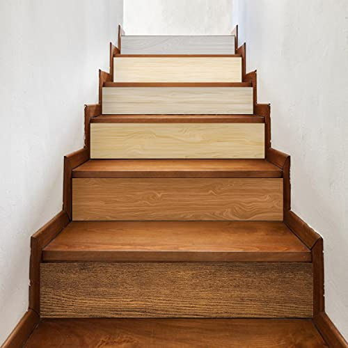 Alwayspon 12Pcs Stair Sticker, Waterproof Self-Adhesive Peel and Stick Vinyl Stair Riser Stickers Decals, Tile Furniture Door Fridge Refrigerator Sticker, 100cmx18cm/39.37inchx7.08inch, Wood
