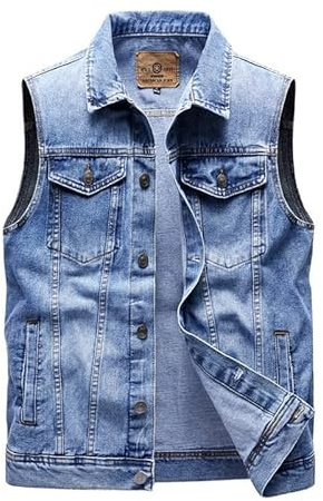 Men's Denim Gilets Blue Punk Sleeveless Jacket Vest Casual Vintage Street Cowboy Waistcoat Motorcycle Racing Denim Vests with Pocket