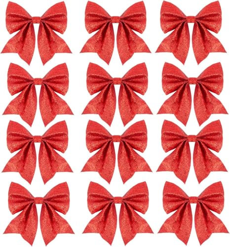 Suloli Christmas Tree Bows, 12PC Red Bows for Tree Decorations