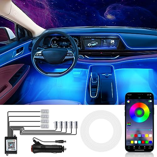 Wilktop LED Interior Lighting with App, 2 Lines, 9 Pieces, Colorful RGB Car LED Strip with Remote Control, Ambient Music and Footwell Lighting, 12 V 6.5 m
