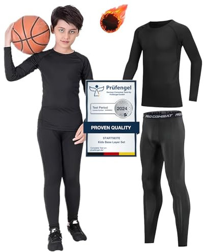 Kids Base Layer - Athletic Kids Thermal Long Sleeve Top and Leggings Compression Set for Sport Football Basketball Ski